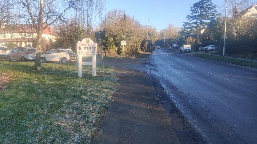 The Elstree sign in the village