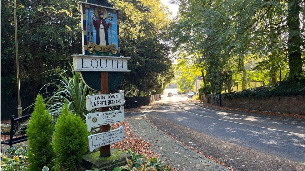 An ornate Louth sign on the outskirts of town