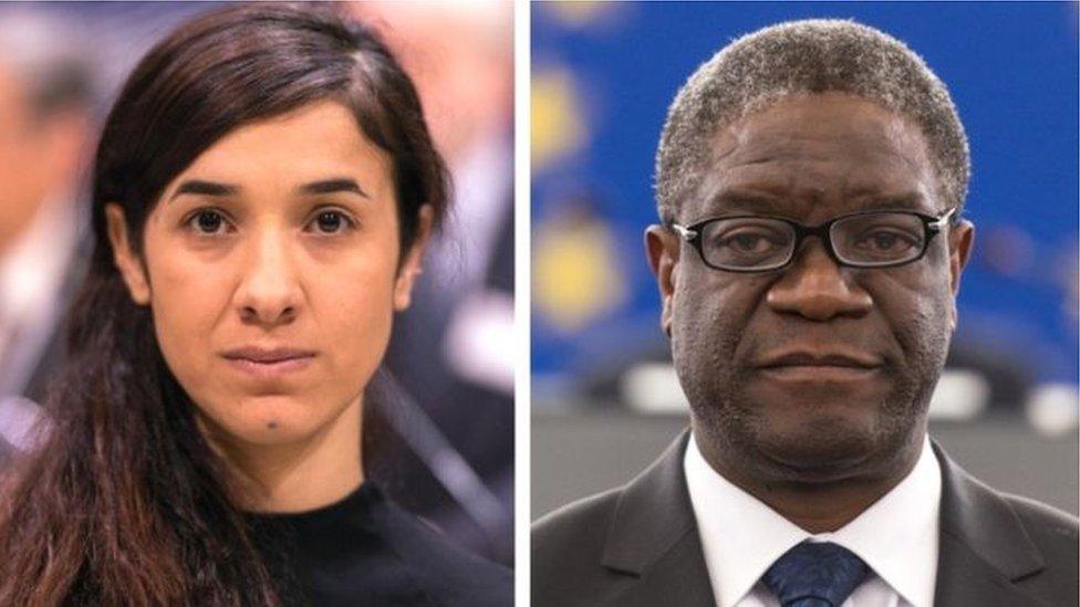 Nobel Peace Prize winners Nadia Murad and Denis Mukwege