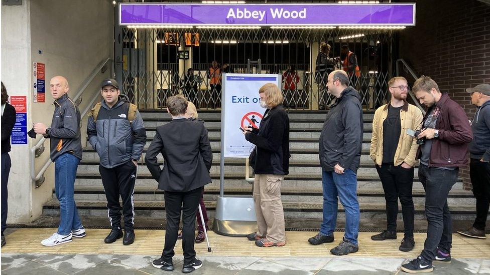 Passengers queue at Abbey Wood