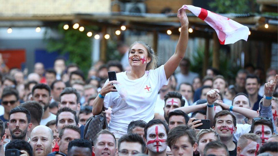 Fans in Flat Iron Square, London