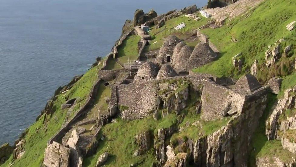 Monastic dwellings on island