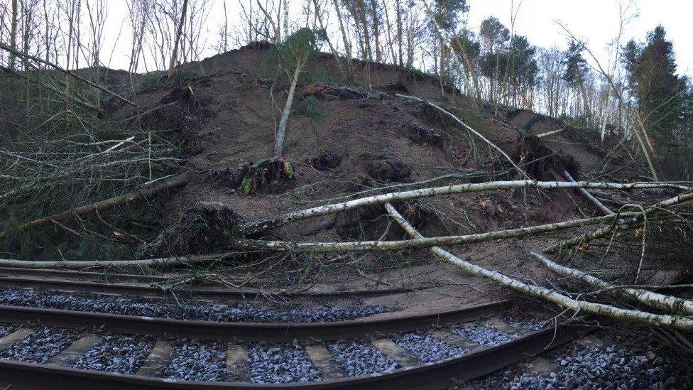 Landslide damage to Newcastle to Carlisle rail line