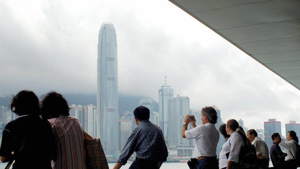 Chinese and foreign tourists in Hong Kong