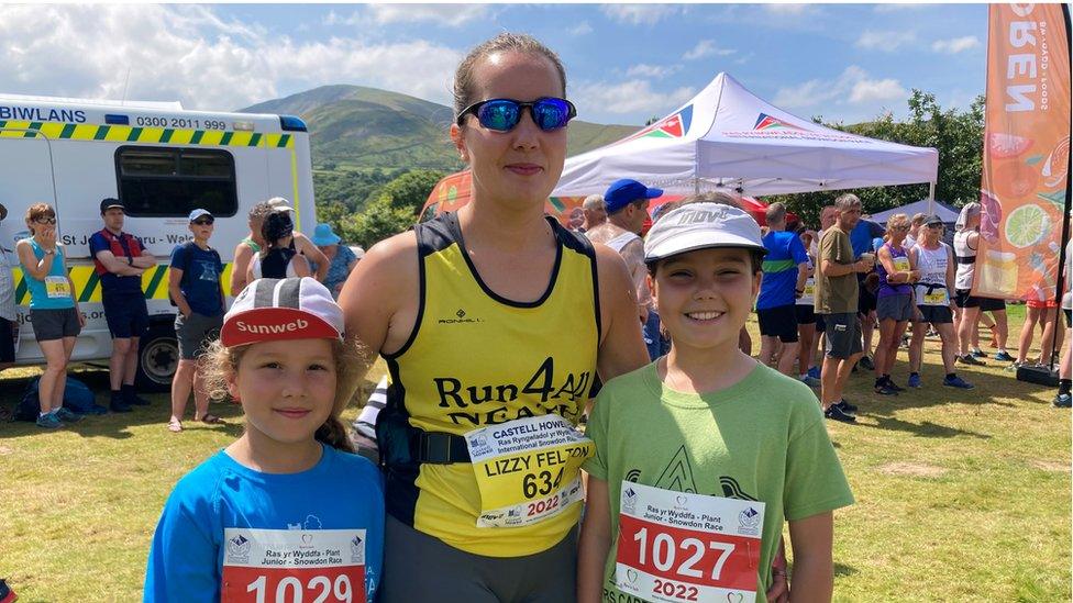 Lizzie Felton and her two daughters at Llanberis