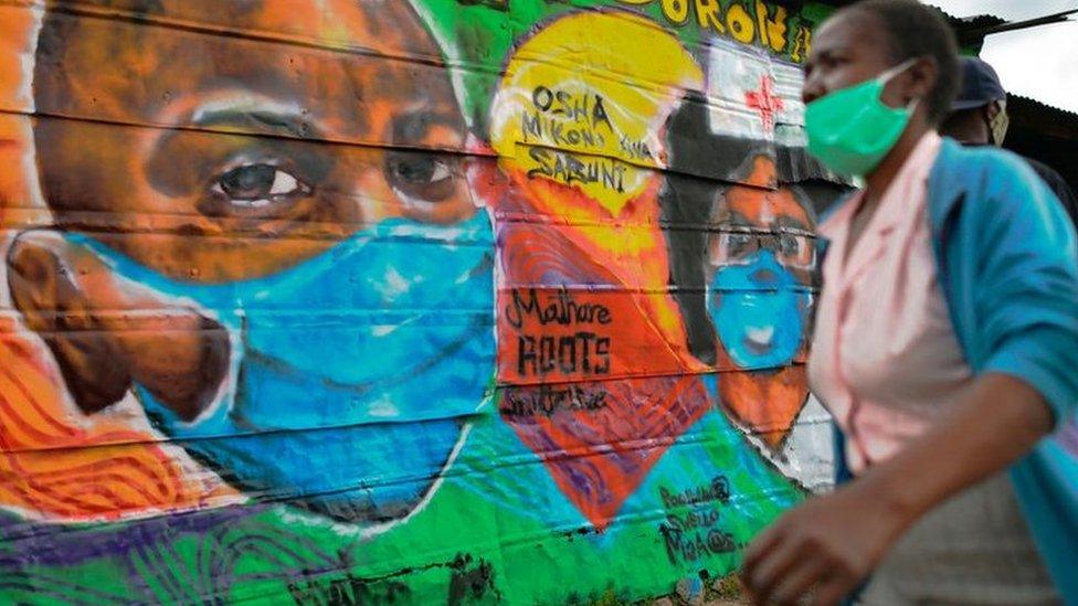 A coronavirus mural in Nairobi's Mathare settlement.