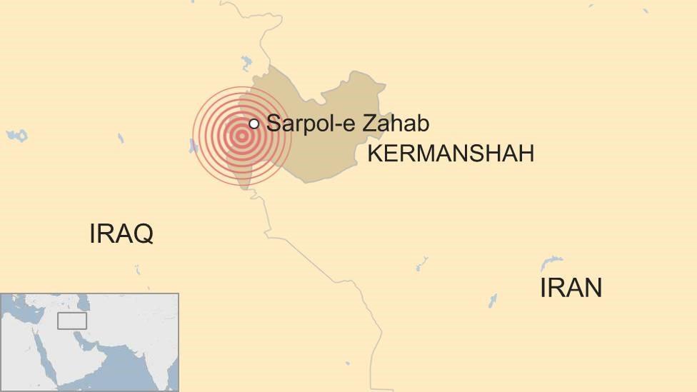 Map showing earthquake's epicentre