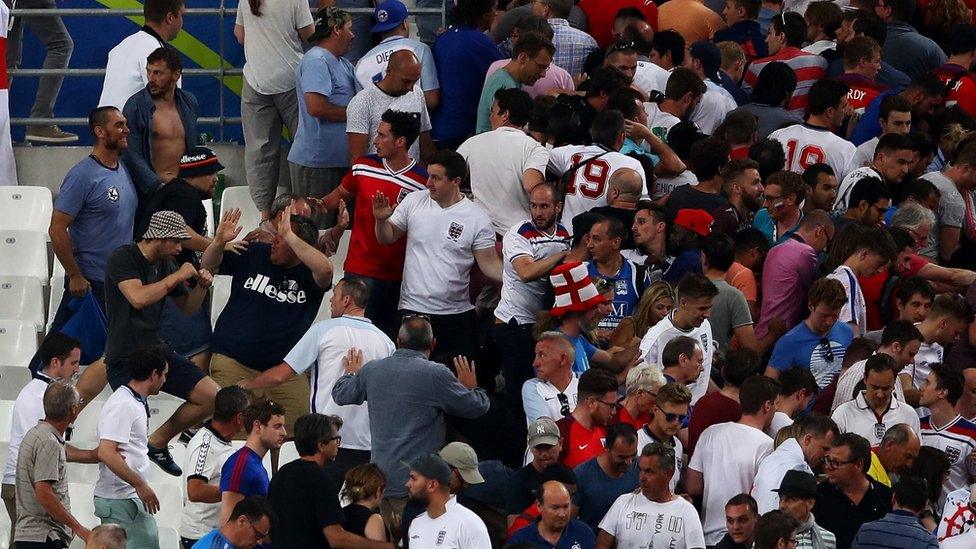 Russia fans charge England fans