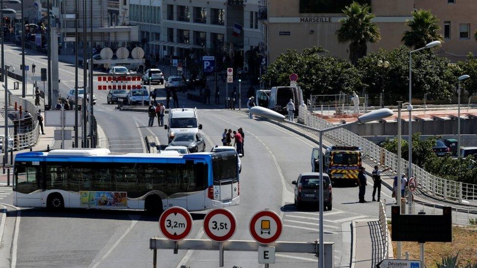 The site of the second bus stop is sealed off by police