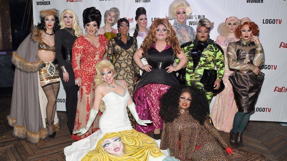 Trixie Mattel (centre) appeared on season seven of RuPaul's Drag Race