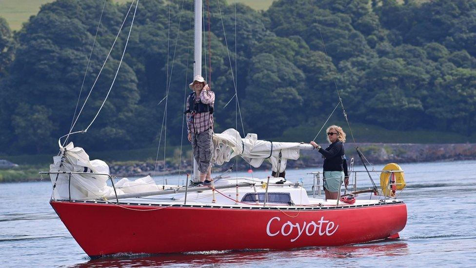 Two people on a boat