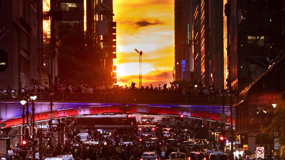 Sunset seen from 42nd Street in Manhattan in New York City on May 30, 2018