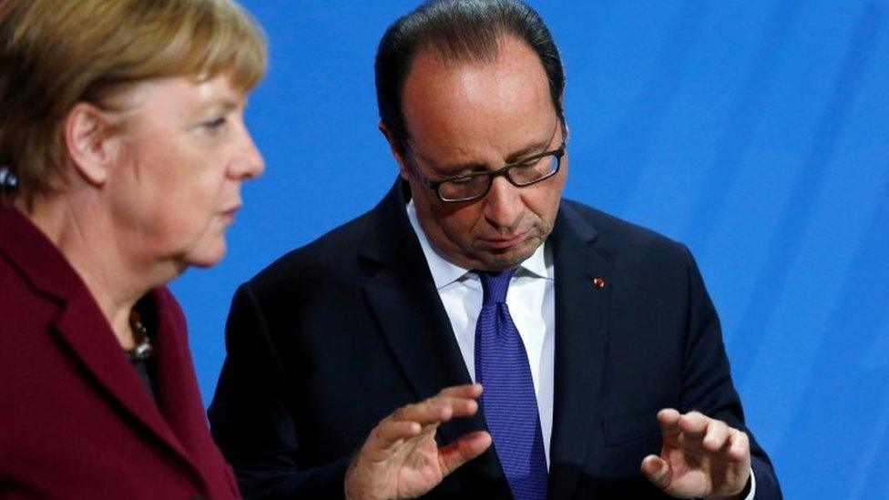 German Chancellor Angela Merkel (left) and French President Francois Hollande in Berlin. Photo: 20 October 2016