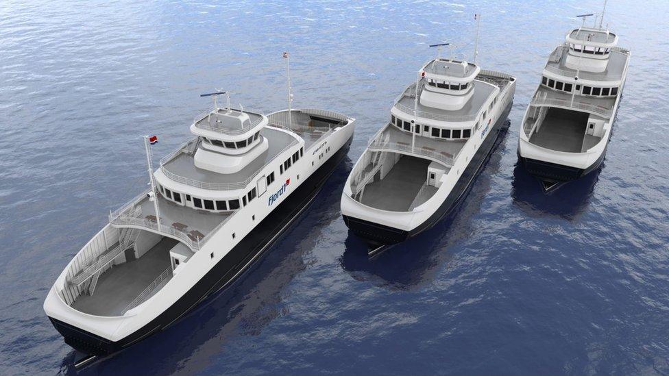 Graphic of three new electric ferries