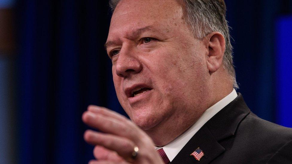 US Secretary of State Mike Pompeo at a press conference at the State Department in Washington, 21 October 2020