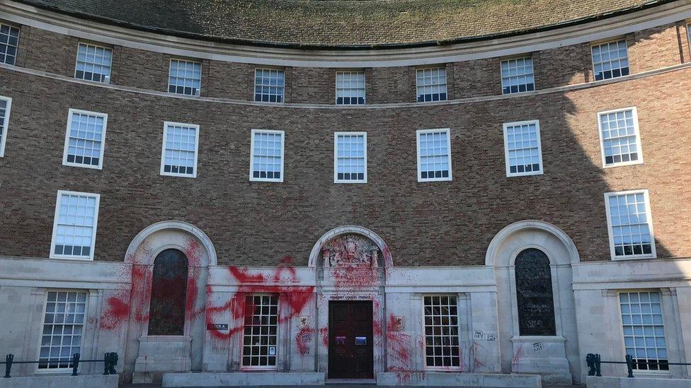 County hall with red paint