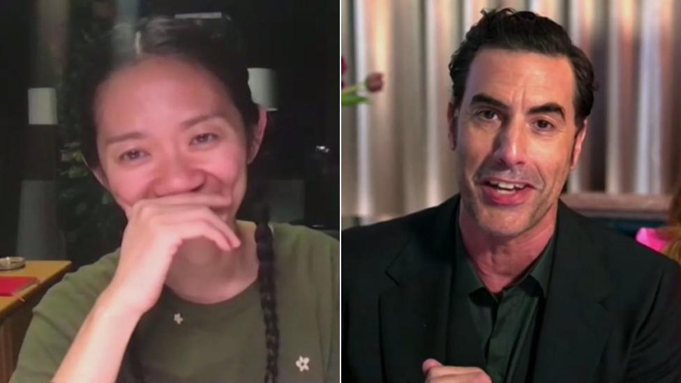 Chloé Zhao and Sacha Baron Cohen