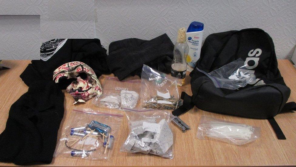 Contents of rucksack discovered by police