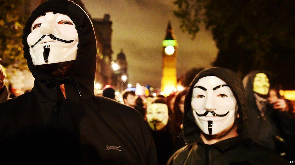 Fifty people were arrested as Anonymous members protested against inequality in London this month.