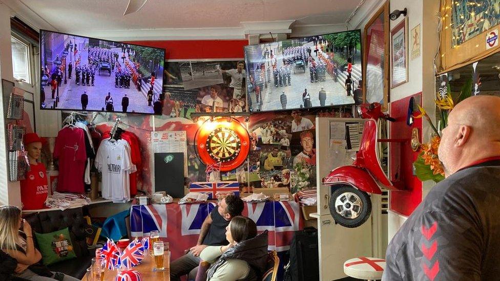 People watching the Queen's funeral at the Three Lions pub