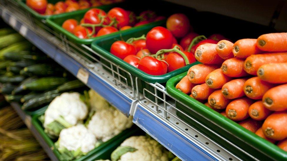 Display of vegetables in supermarket