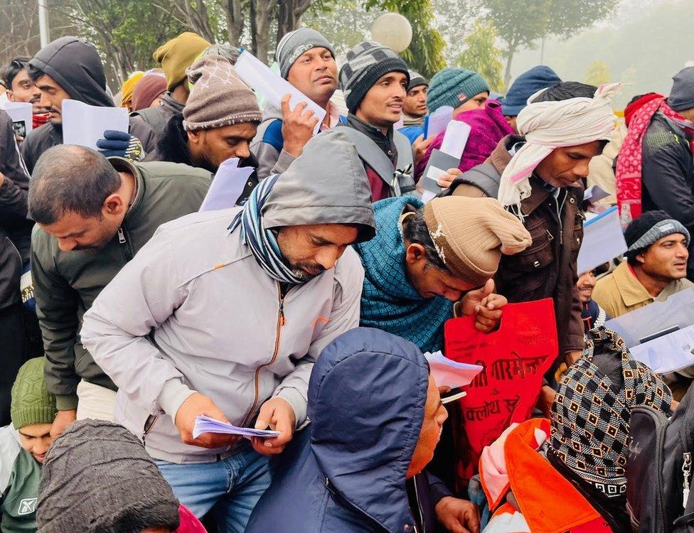 Thousands of job seekers are braving the inclement weather to try their luck for Israel