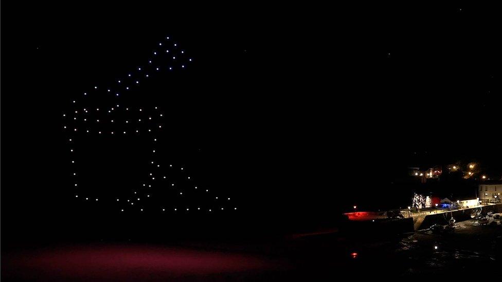 Drones formed the shape of a bucket and spade over Tenby in the middle of the night