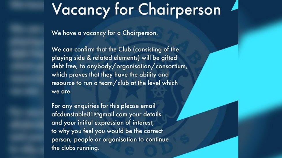 AFC Dunstable job vacancy.