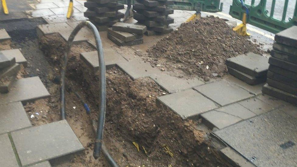 Pavement work in Ashbourne town centre, Derbyshire