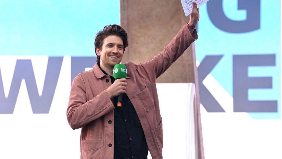 Greg James on the stage at Radio 1's Big Weekend 2022