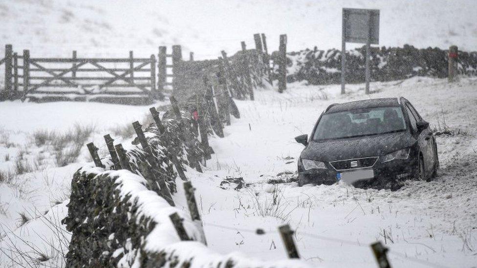 Car off road in southern Scotland. Picture from 12 February.