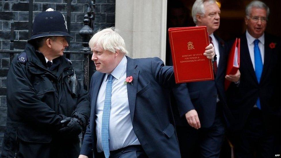 Boris Johnson and other cabinet ministers leaving Tuesday's meeting