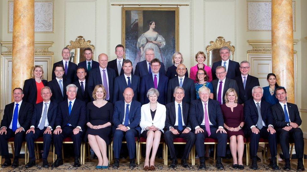 UK government handout photo of the cabinet as of July 2017 in 10 Downing Street, London.