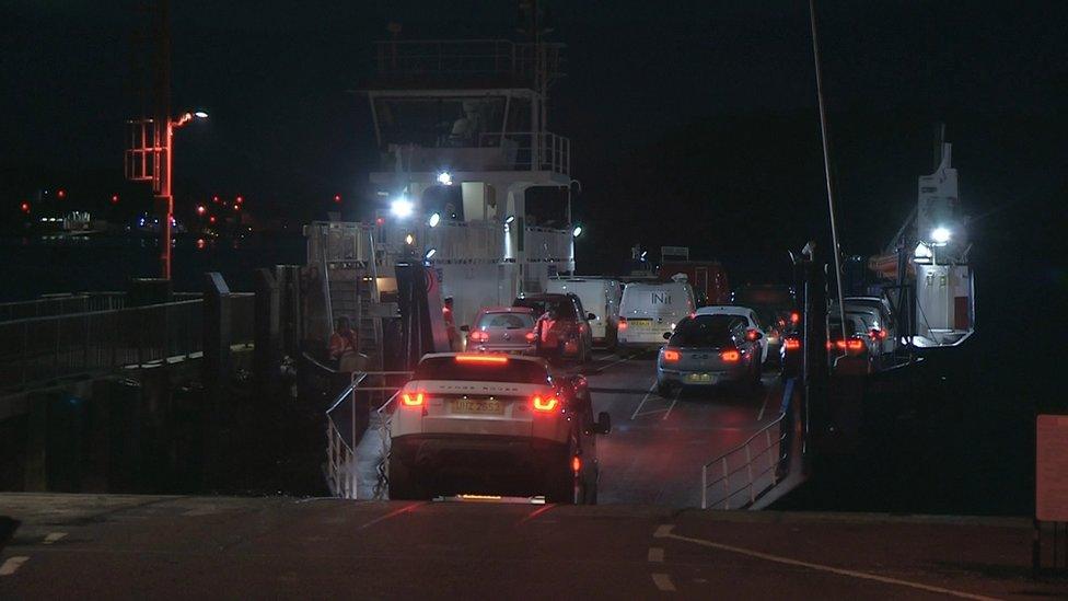 The Strangford Ferry is already very busy during the morning rush hour