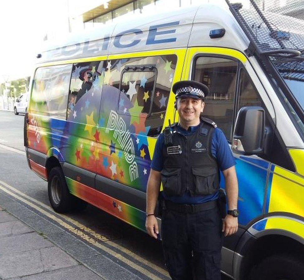 Decorated police van