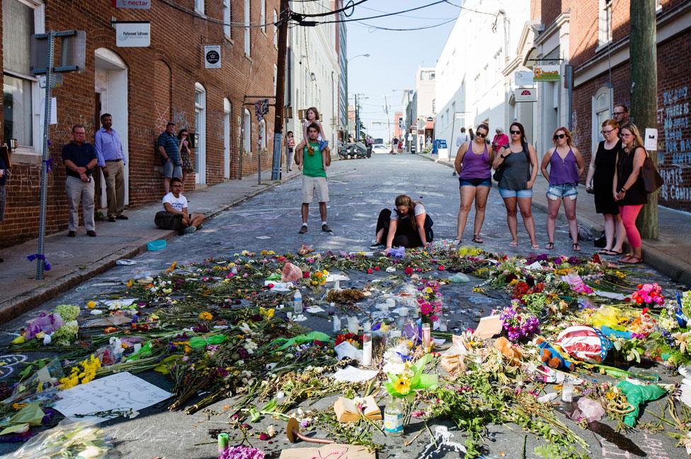 Flowers laid in Charlottesville for Heyer