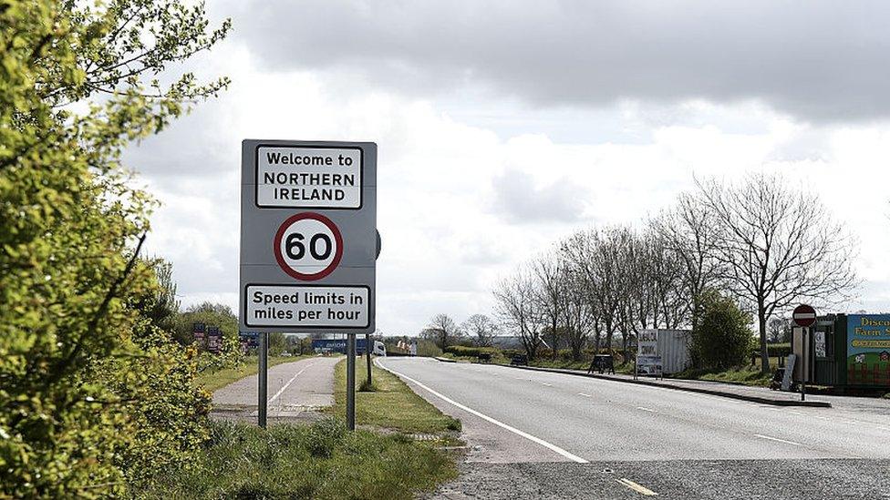 A welcome to Northern Ireland road sign signalling the crossing of the border between north and south