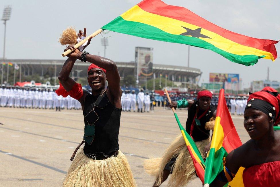 Performers dance during Ghana Independence Day celebrations in Accra, Ghana, 06 March 2017