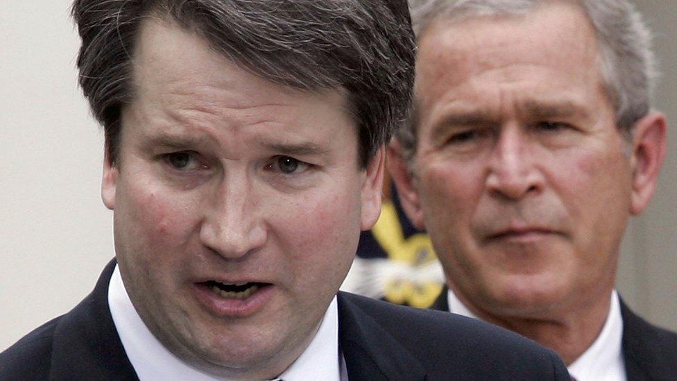 Brett Kavanaugh talks at his White House swearing in to be a US Circuit Court judge.