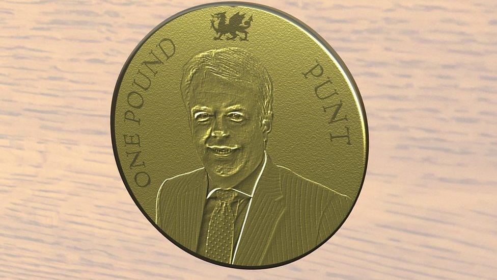 Carwyn Jones' face on a pound coin