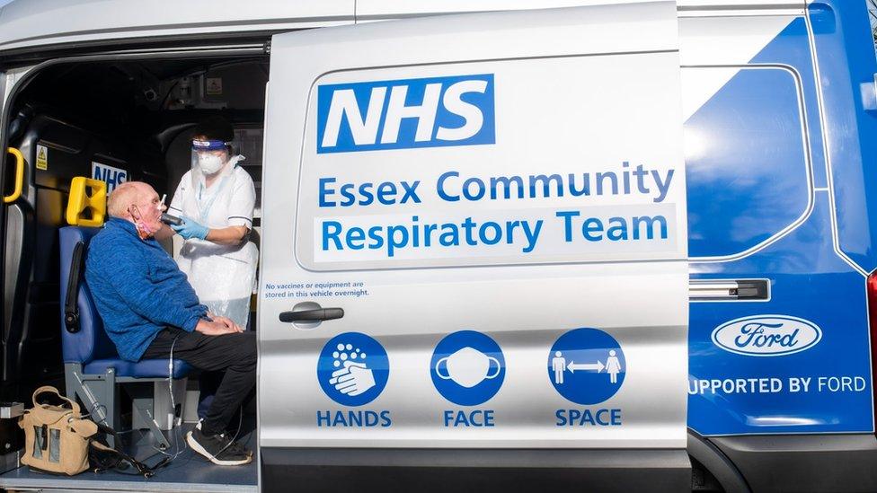 Mick Purdy using a spirometry test under supervision of Ruth Barlow, physio and long Covid lead, Mid and South Essex Community Collaborative