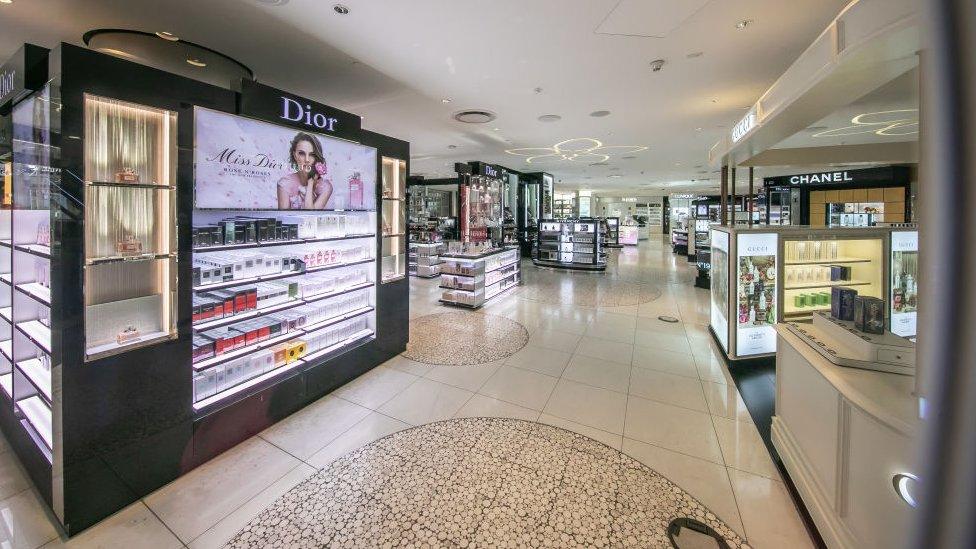 An empty airport duty free area