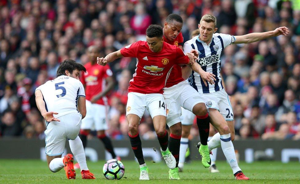 Manchester United playing West Bromwich Albion at Old Trafford on 1 April 2017