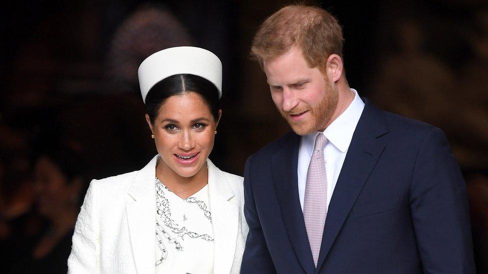 Meghan and Harry are pictured on Commonwealth Day