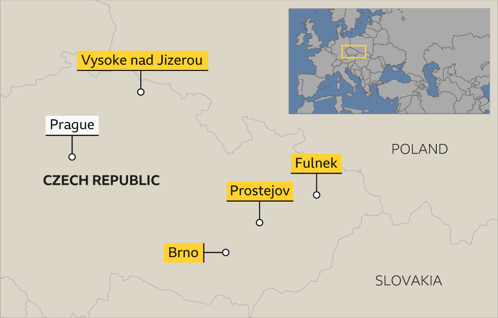 Map showing cities in Czech Republic