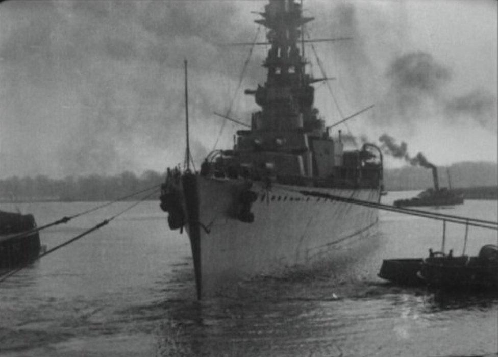 HMS Hood being launched on the River Clyde