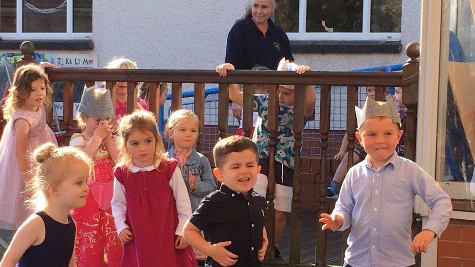 Pupils and staff at Ysgol y Llan Whitford enjoy belated birthday party