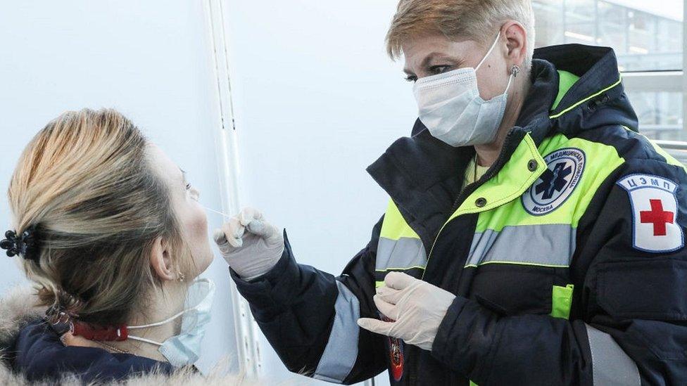 Covid testing at Lokomotiv transport hub, Moscow, on 18 October 2021