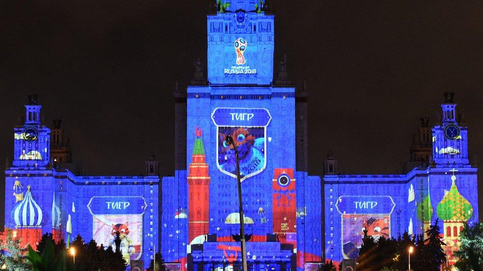 Moscow State University lit up to celebrate the World Cup