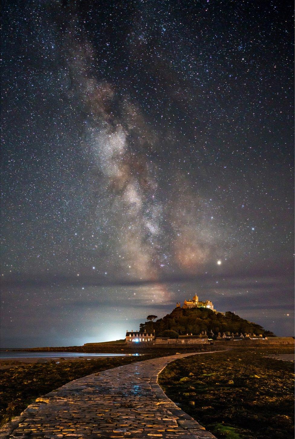 Milky Way meets St Michael's Mount, Cornwall, England.